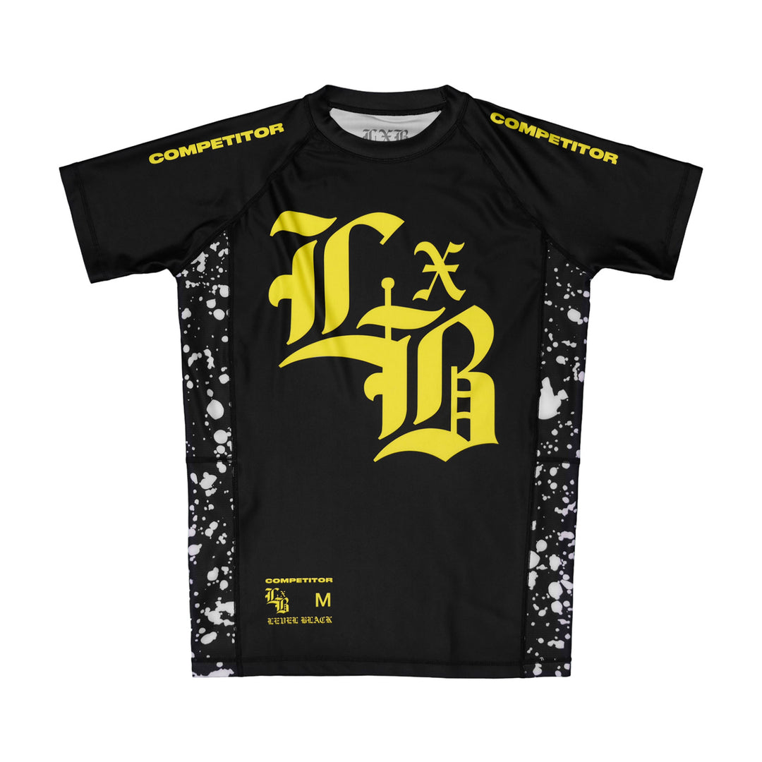 Neon Splatter Competitor Black Rash Guard