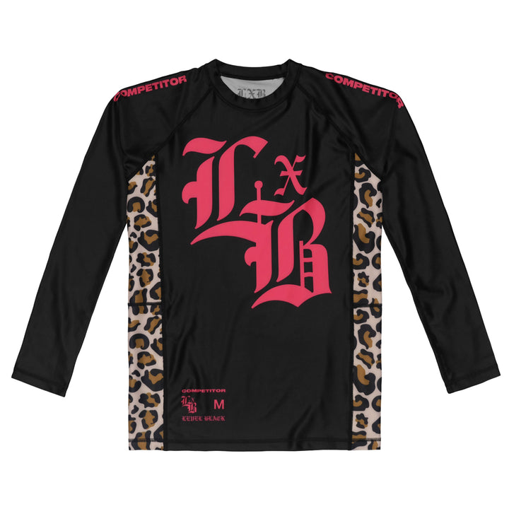 Pink Leopard Competitor Black LS Rash Guard