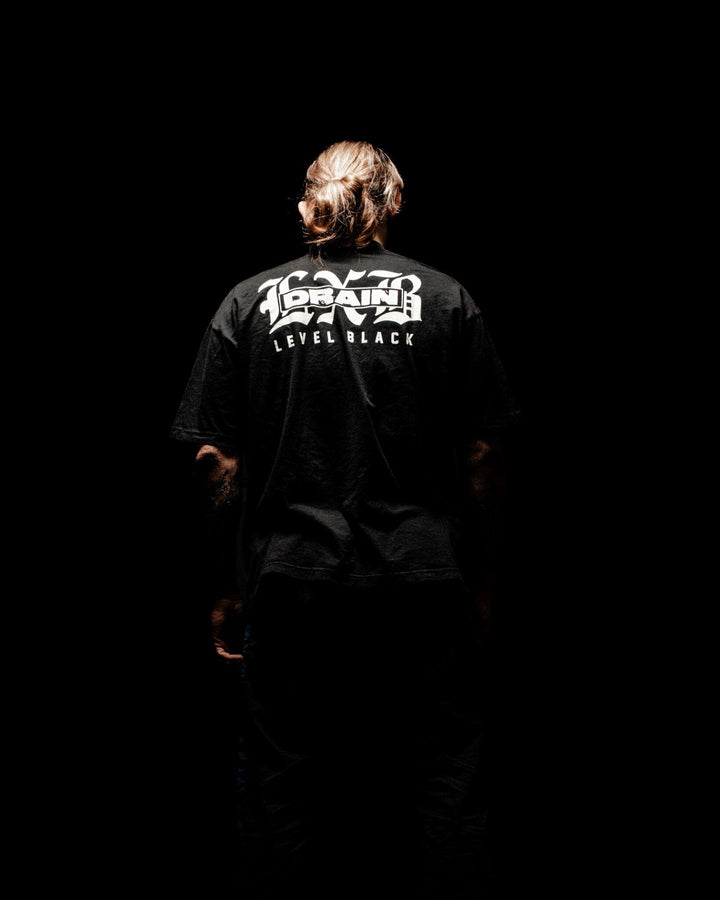 Level Black x Drain: worn, back view