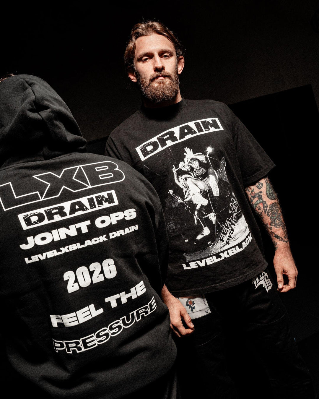 Level Black x Drain: worn, back view