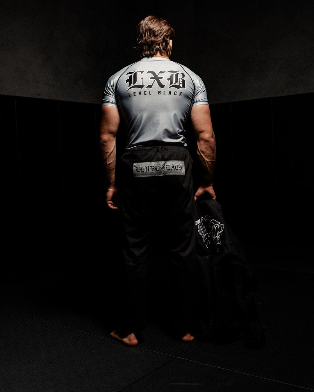 LXB Steel Gray: worn, back view